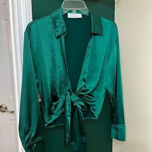 Emerald green satin top